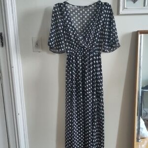 Nasty Gal Black and White Polka Dot Midi Dress